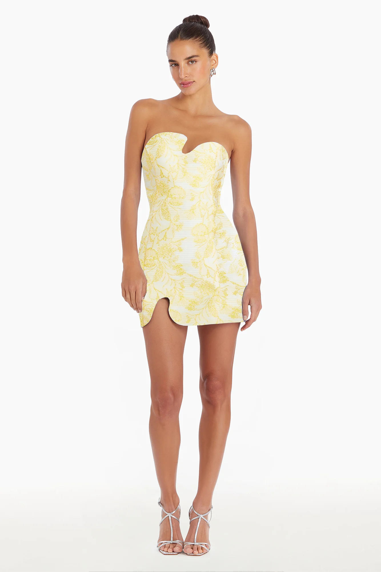 Textured Floral Mini Dress in Yellow - luluinthesky