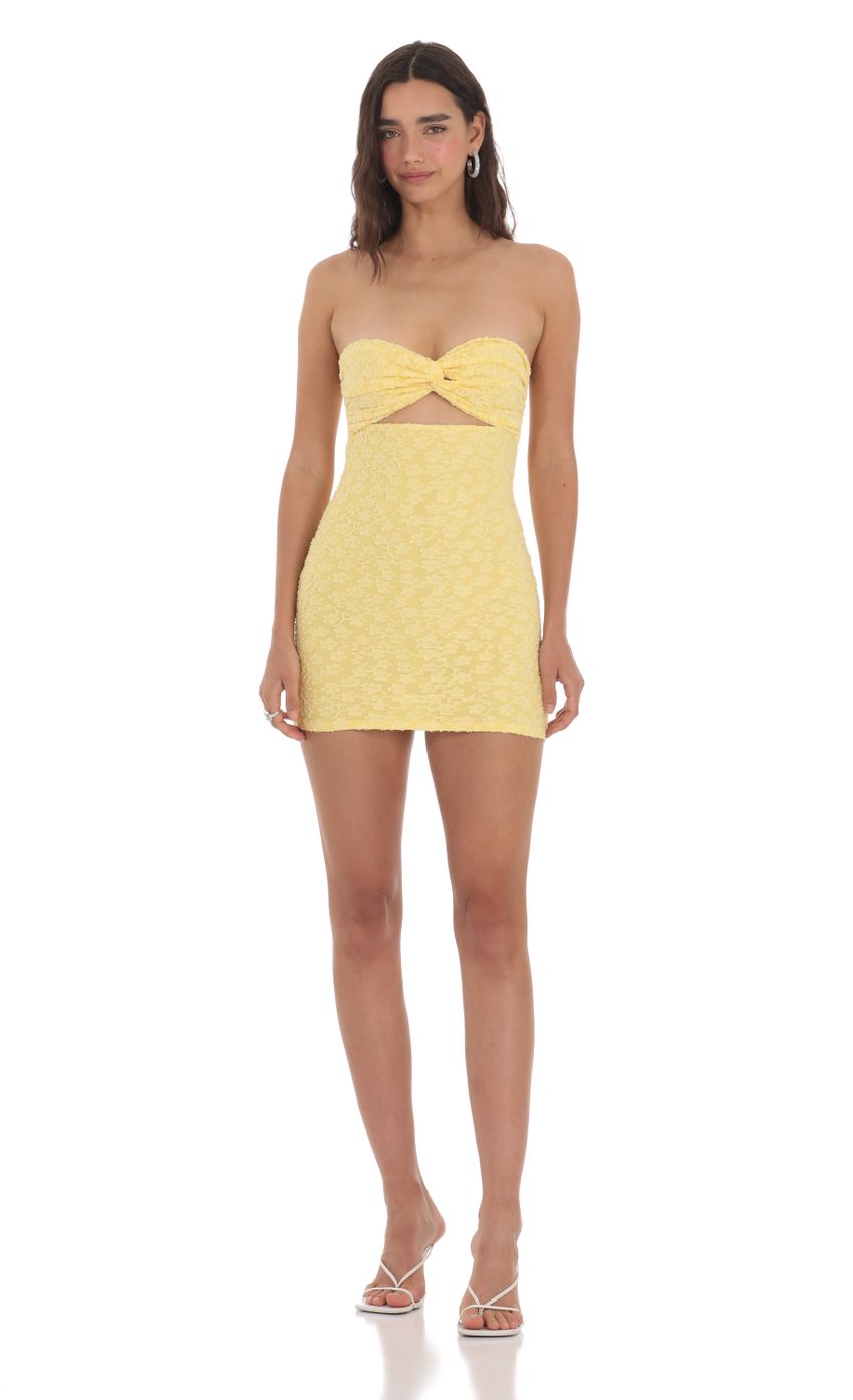 Textured Floral Cutout Dress in Yellow - luluinthesky