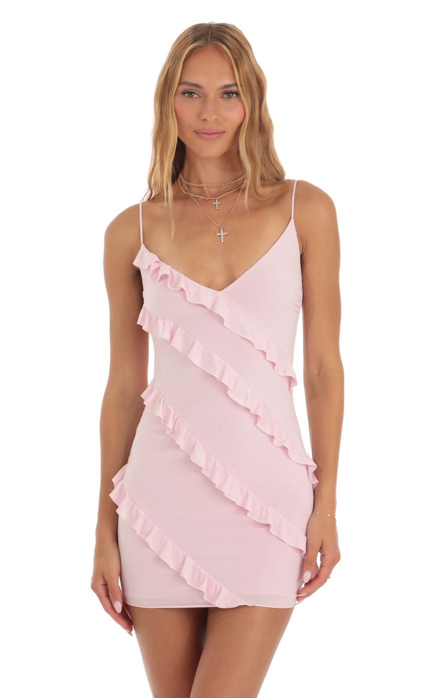 Ruffle Mini Dress in Pink - luluinthesky