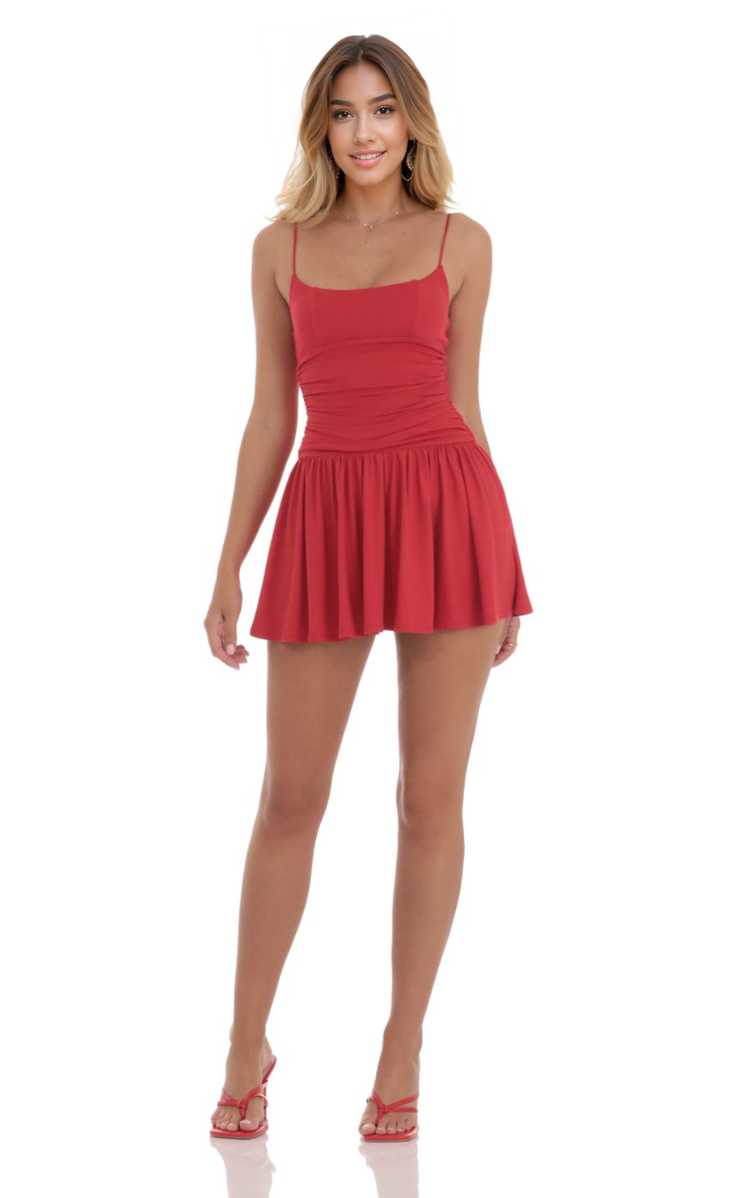 Ruched A-line Dress in Red - luluinthesky