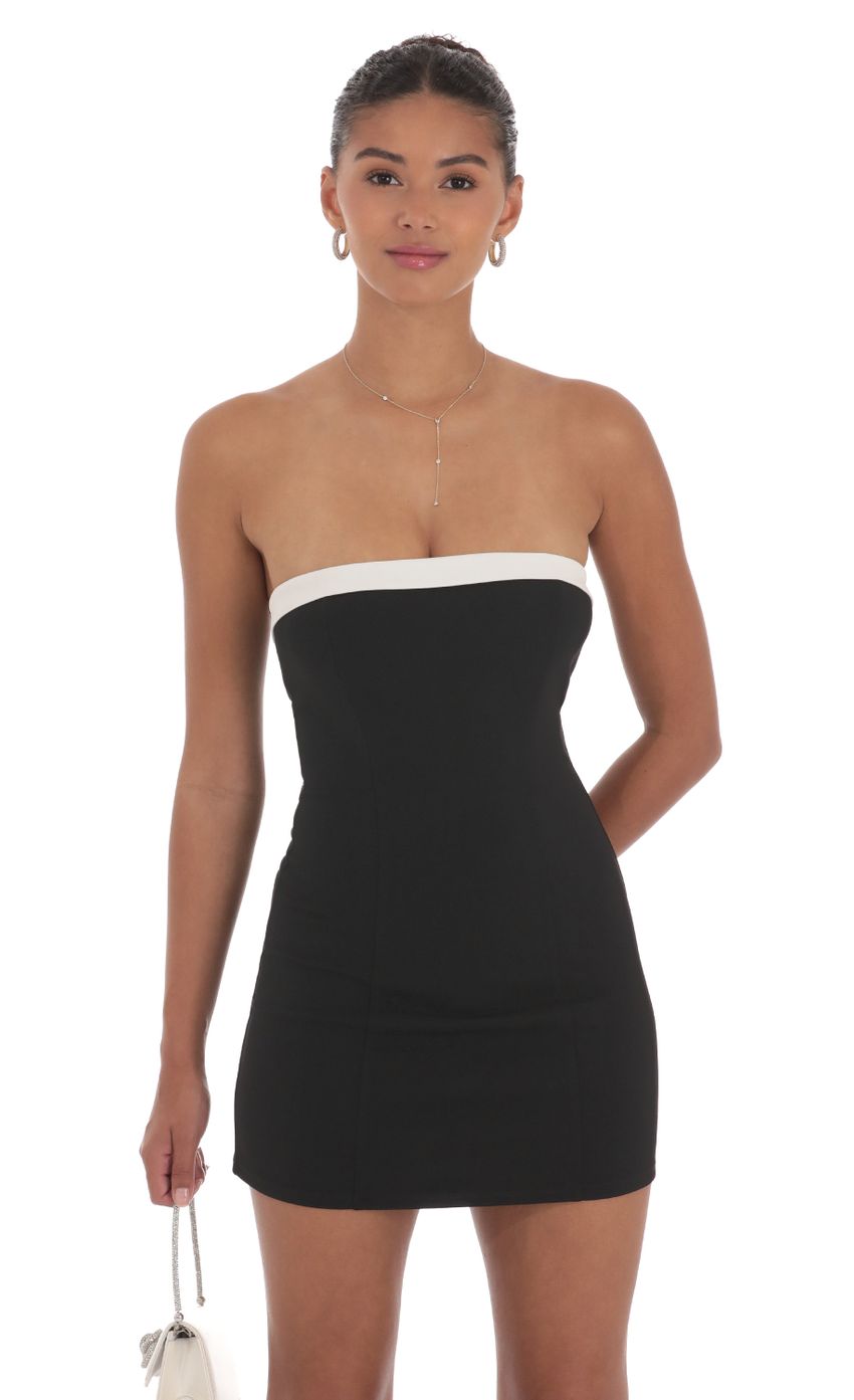 White Trim Strapless Dress in Black - luluinthesky