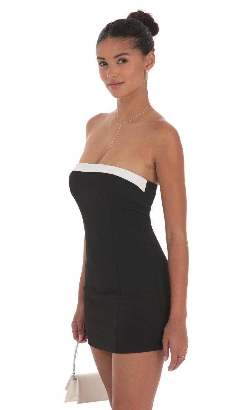 White Trim Strapless Dress in Black - luluinthesky