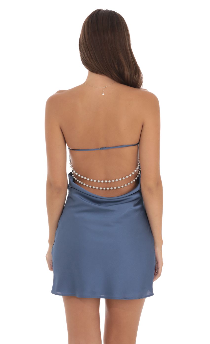 Satin Pearl Open Back Dress in Slate Blue - luluinthesky