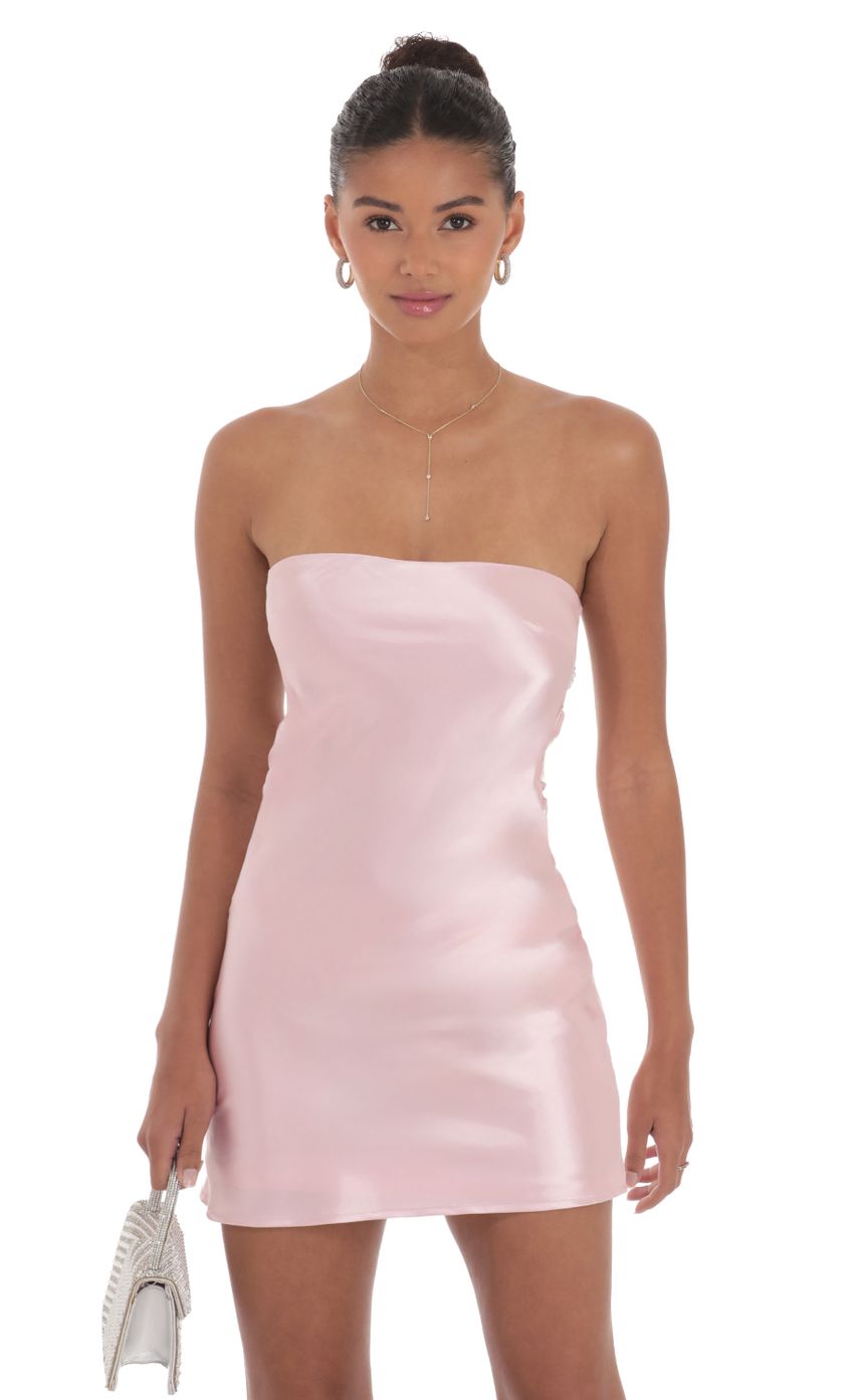 Satin Pearl Open Back Dress in Pink - luluinthesky