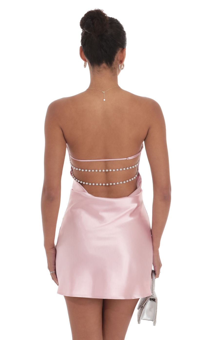 Satin Pearl Open Back Dress in Pink - luluinthesky