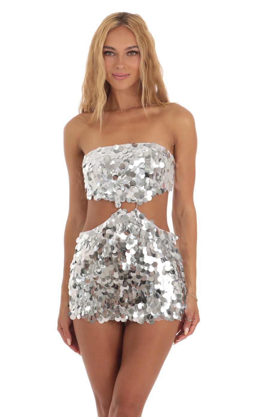 Silver Sequin Cutout Dress in White - luluinthesky
