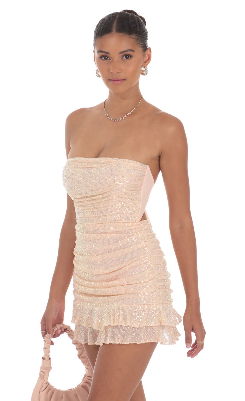 Sequin Ruched Bodycon Dress in Pink - luluinthesky