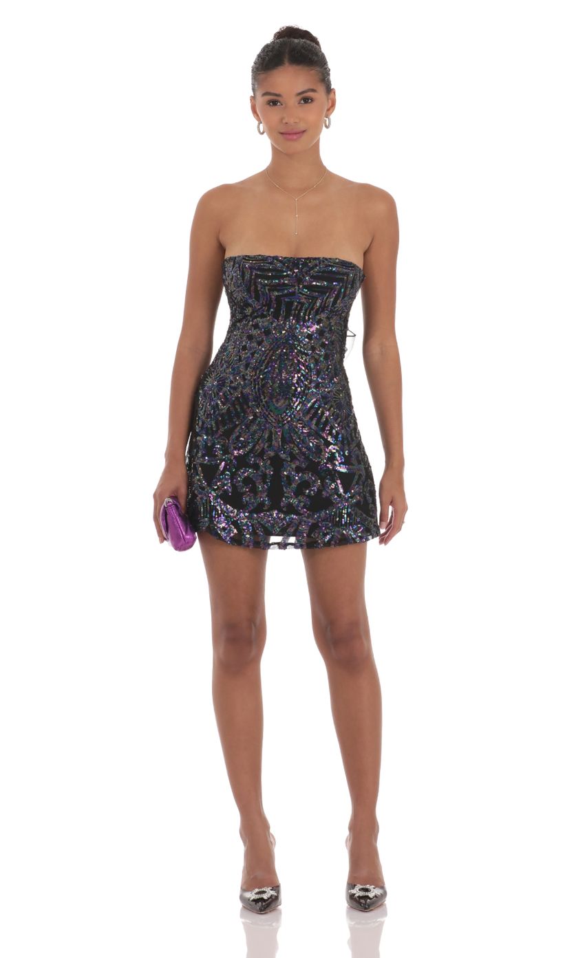 Sequin Mesh Strapless Dress in Black - luluinthesky