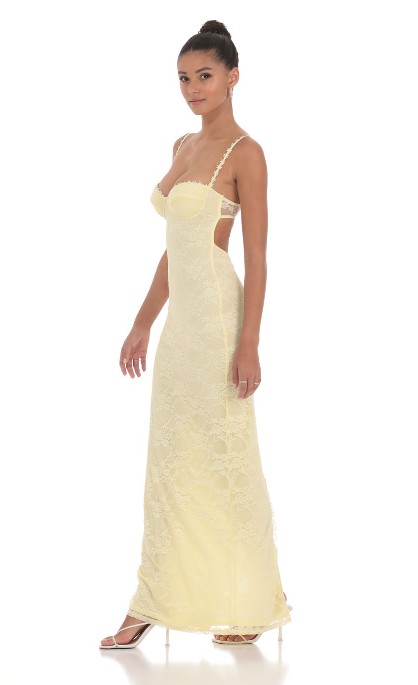 Lace Floral Trim Maxi Dress in Yellow - luluinthesky