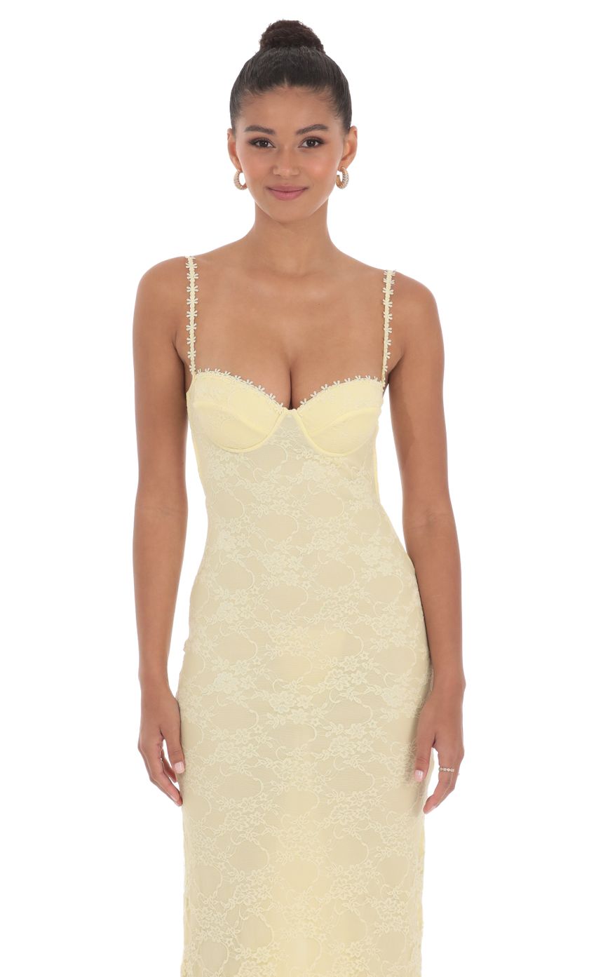 Lace Floral Trim Maxi Dress in Yellow - luluinthesky