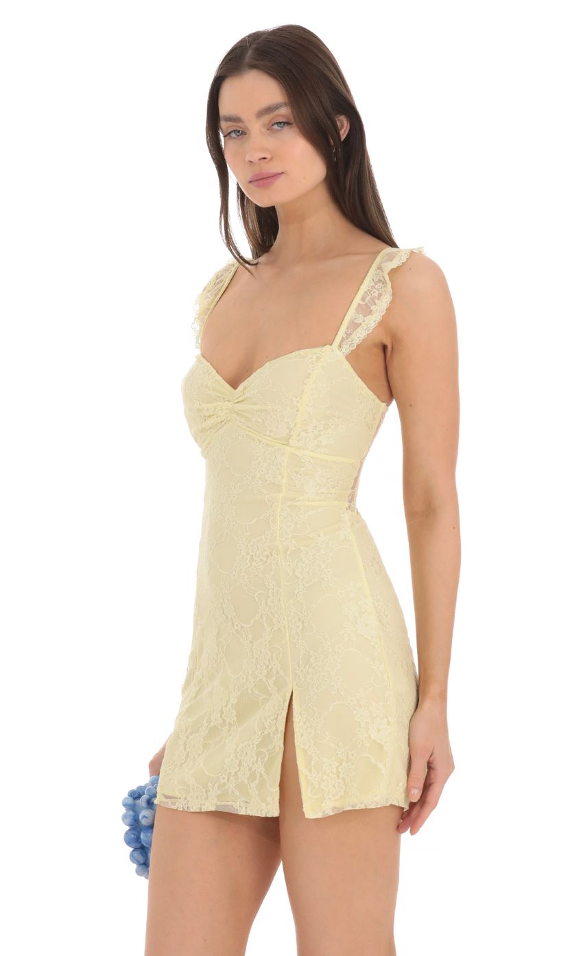 Sweetheart Neck Lace Dress in Yellow - luluinthesky