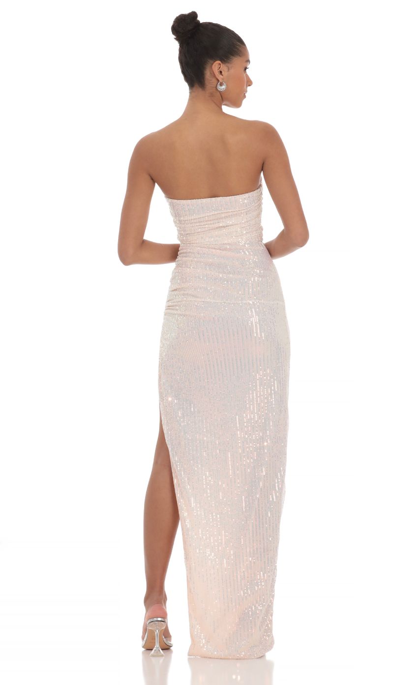 Iridescent Sequin Corset Maxi Dress in Pink - luluinthesky