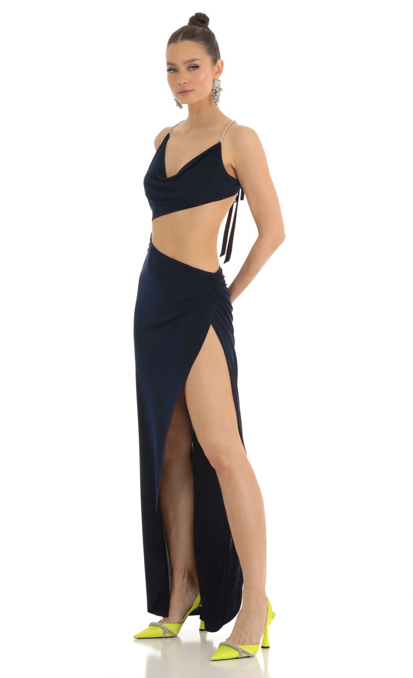 Rhinestone Cutout Maxi Dress in Navy - luluinthesky