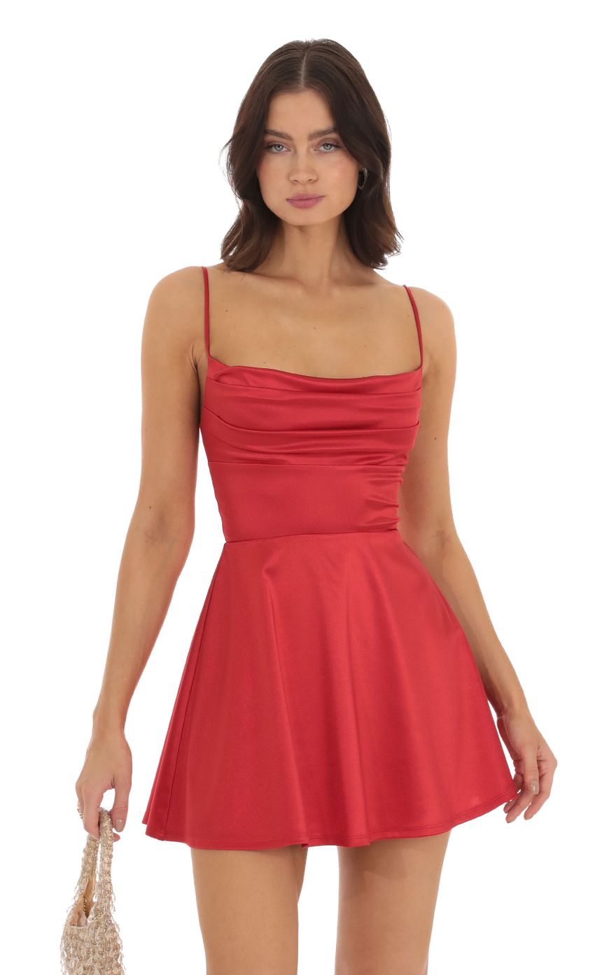 Satin Cowl Neck Dress in Red - luluinthesky