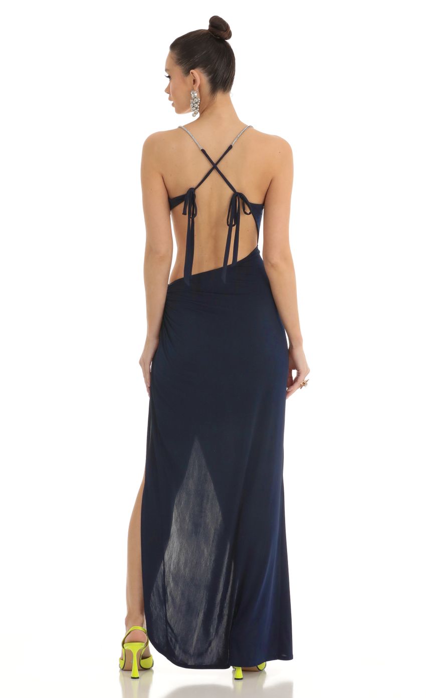 Rhinestone Cutout Maxi Dress in Navy - luluinthesky