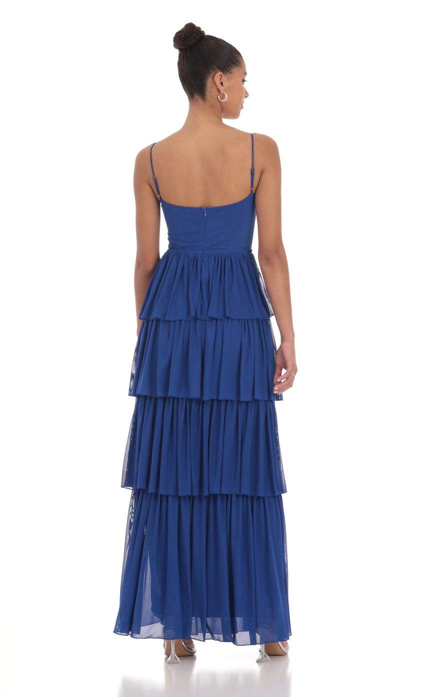 Mesh Ruffle Maxi Dress in Navy - luluinthesky