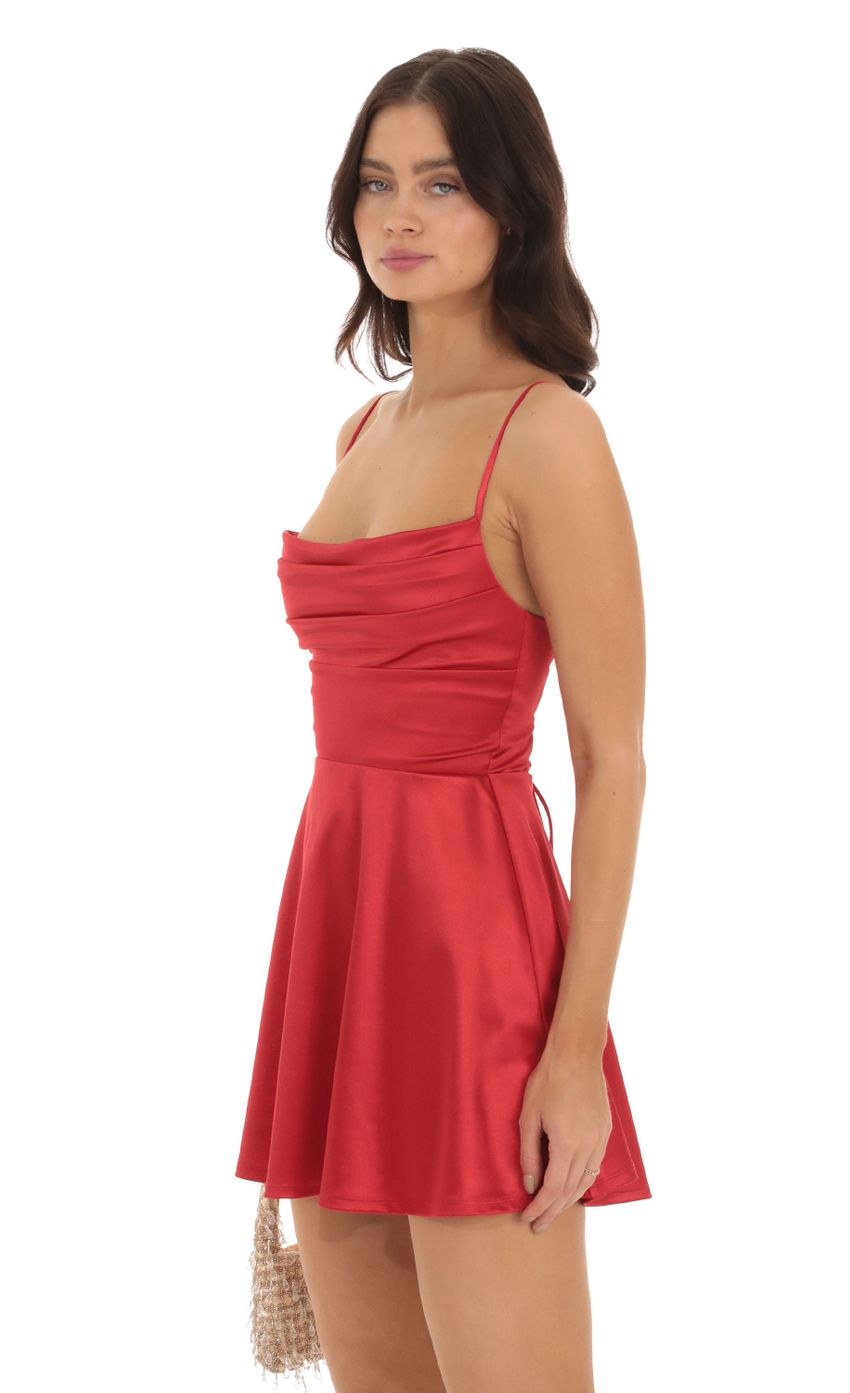 Satin Cowl Neck Dress in Red - luluinthesky