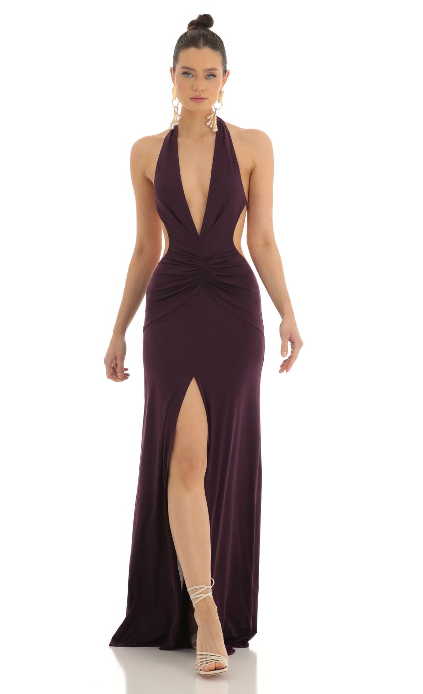 Front Slit Open Back Maxi Dress in Purple - luluinthesky