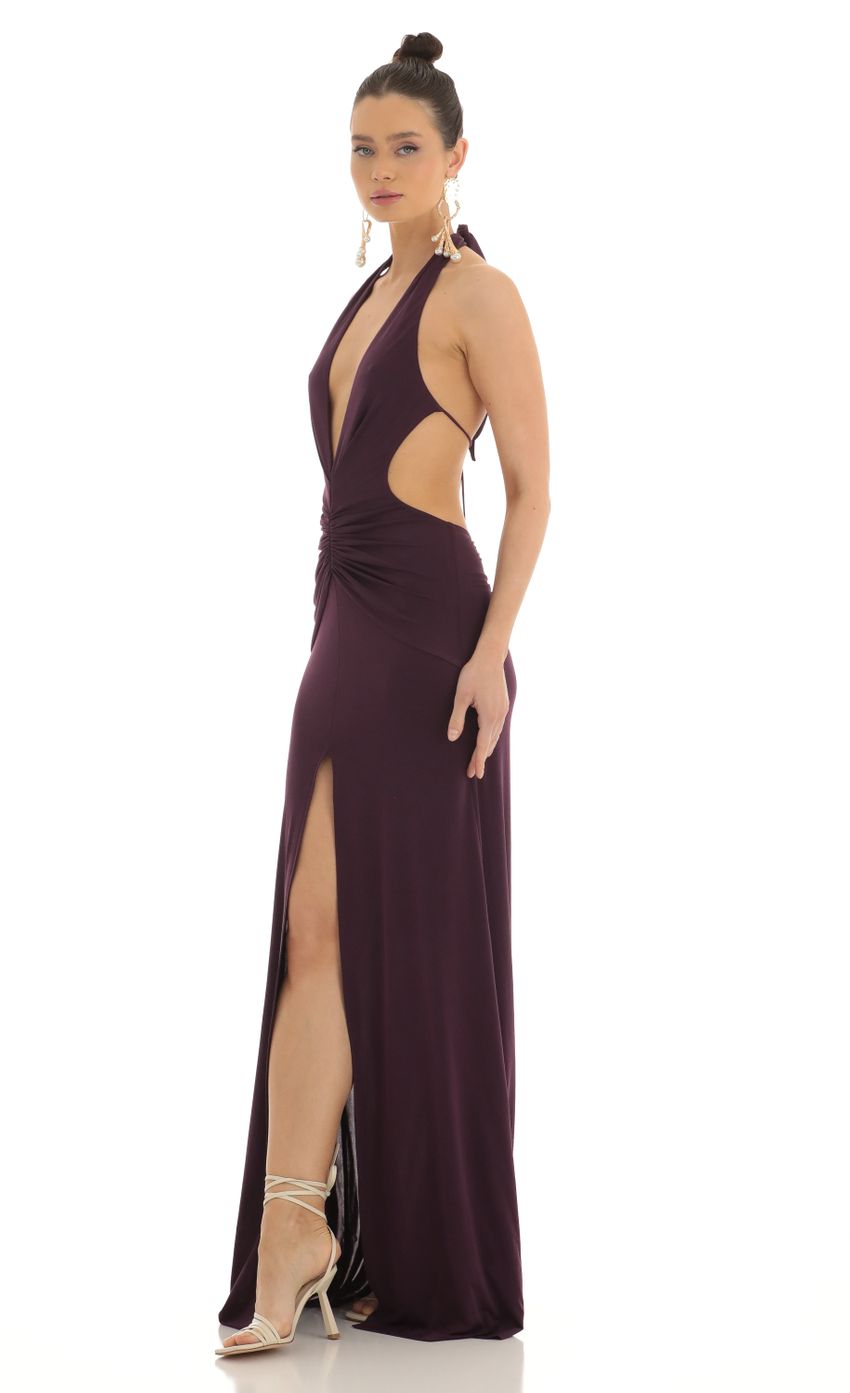 Front Slit Open Back Maxi Dress in Purple - luluinthesky
