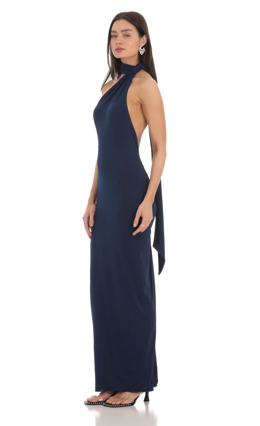 One Shoulder Scarf Strap Maxi Dress in Navy - luluinthesky