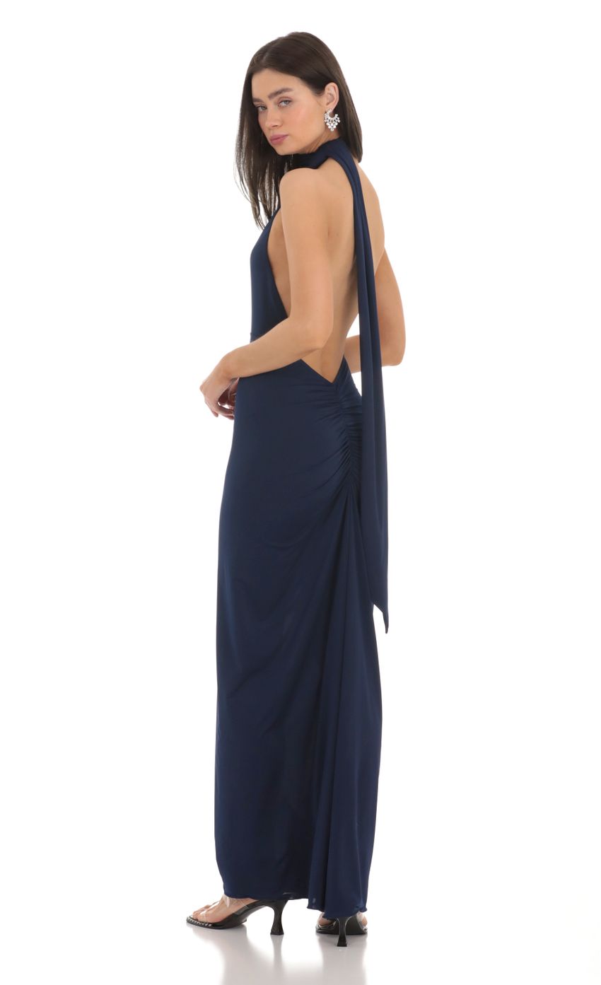 One Shoulder Scarf Strap Maxi Dress in Navy - luluinthesky