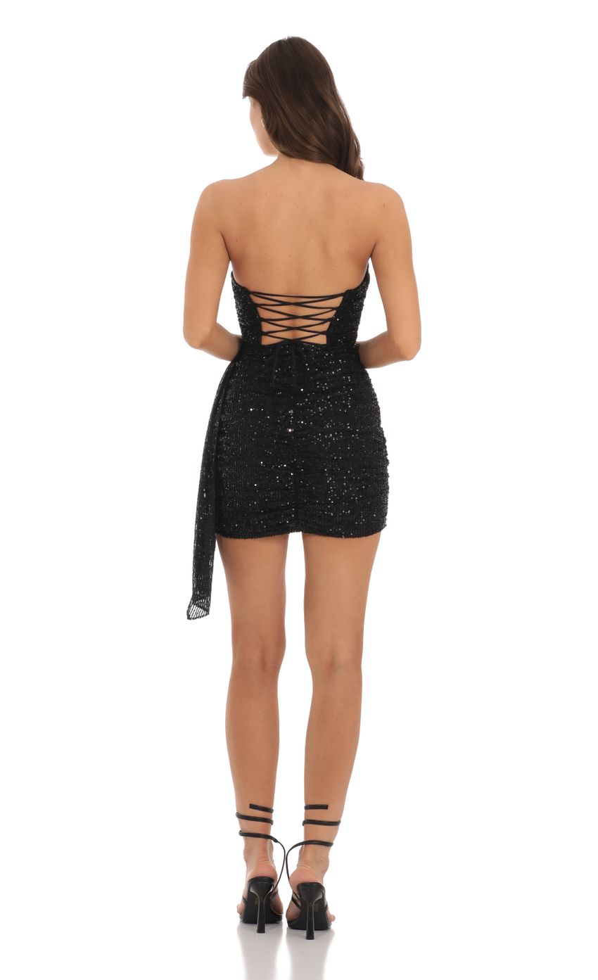 Strapless Sequin Tassel Corset Dress in Black - luluinthesky