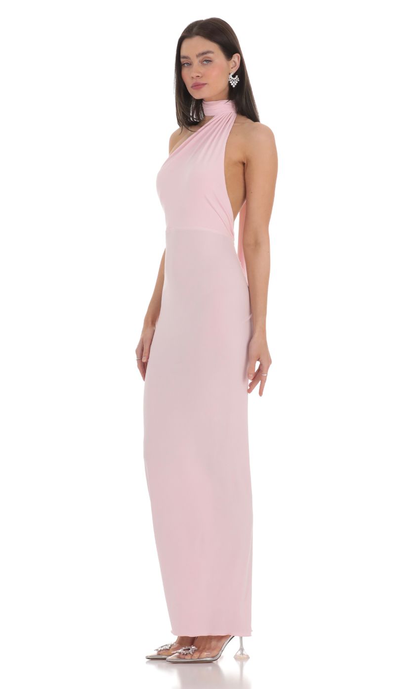 One Shoulder Scarf Strap Maxi Dress in Pink - luluinthesky