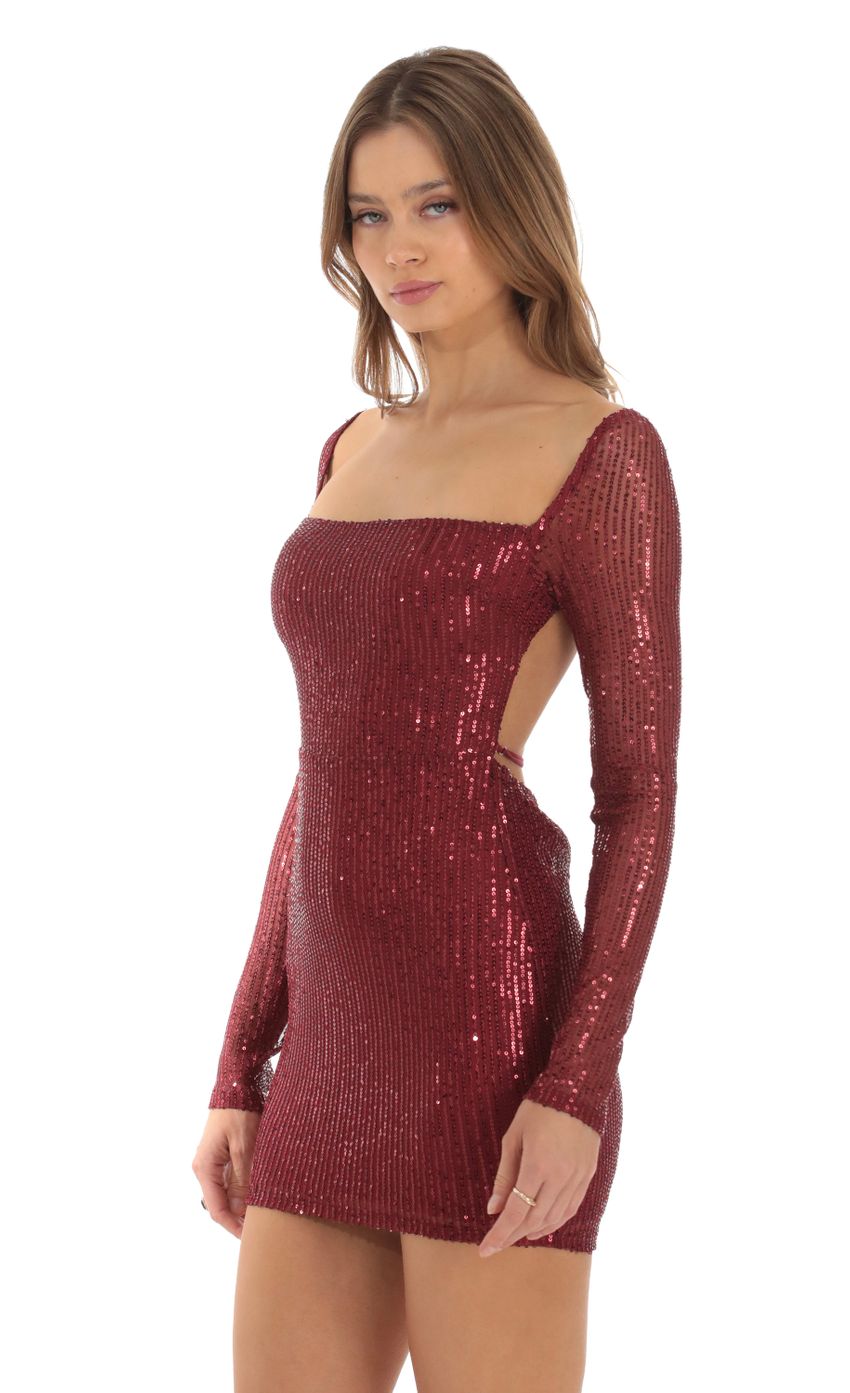Sequin Long Sleeve Bodycon Dress in Red - luluinthesky