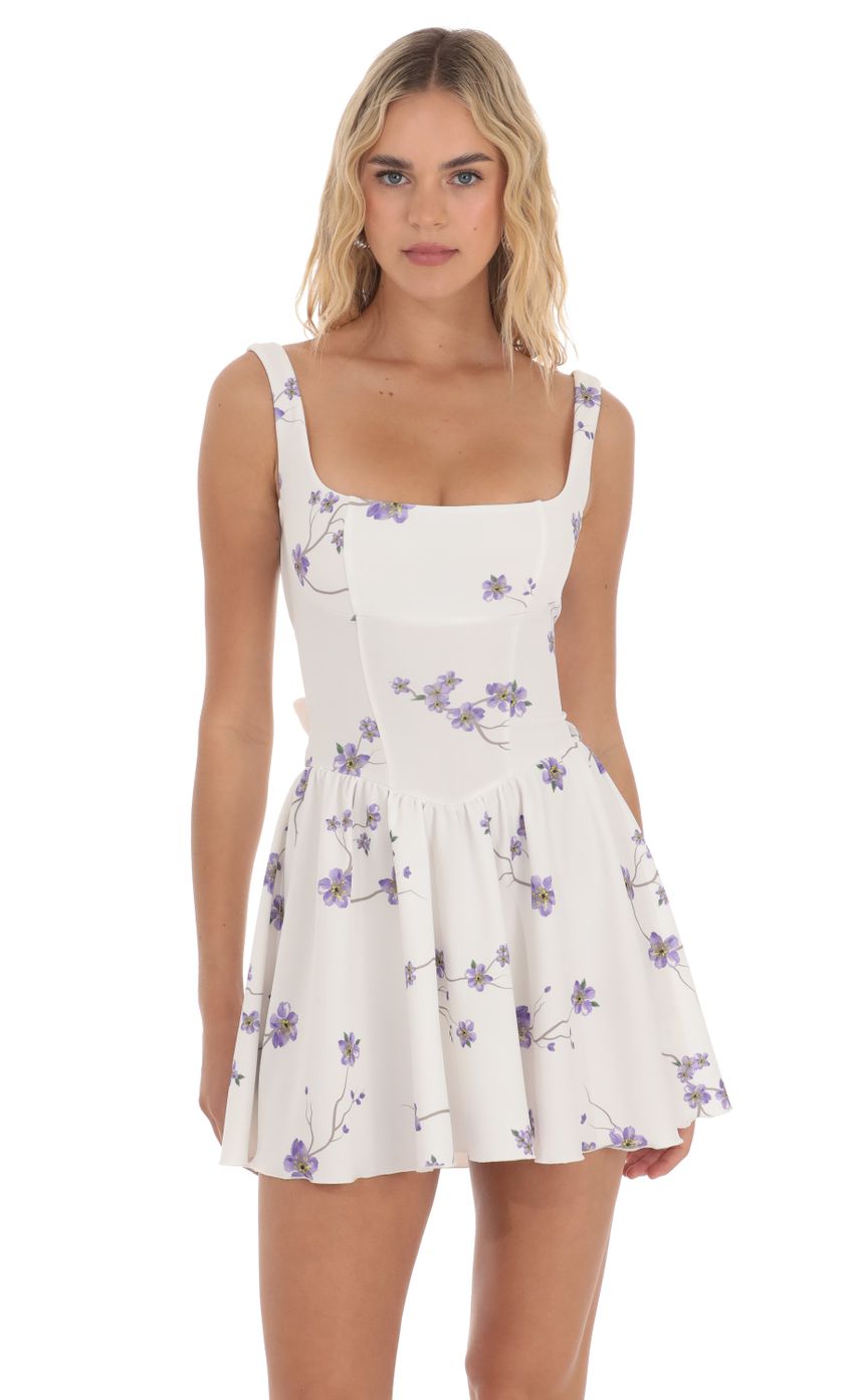 Floral Open Back Flare Dress in White - luluinthesky