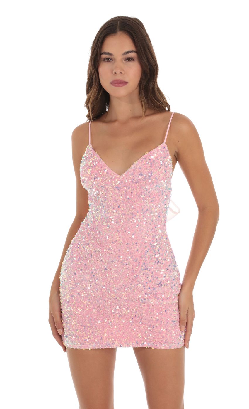 Velvet Sequin Bodycon Dress in Pink - luluinthesky