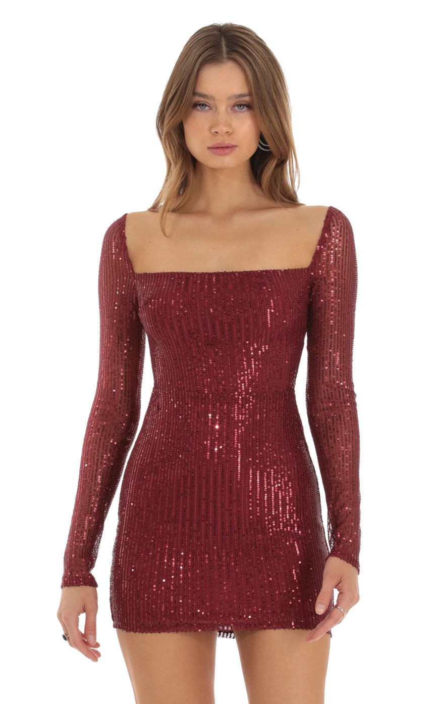 Sequin Long Sleeve Bodycon Dress in Red - luluinthesky