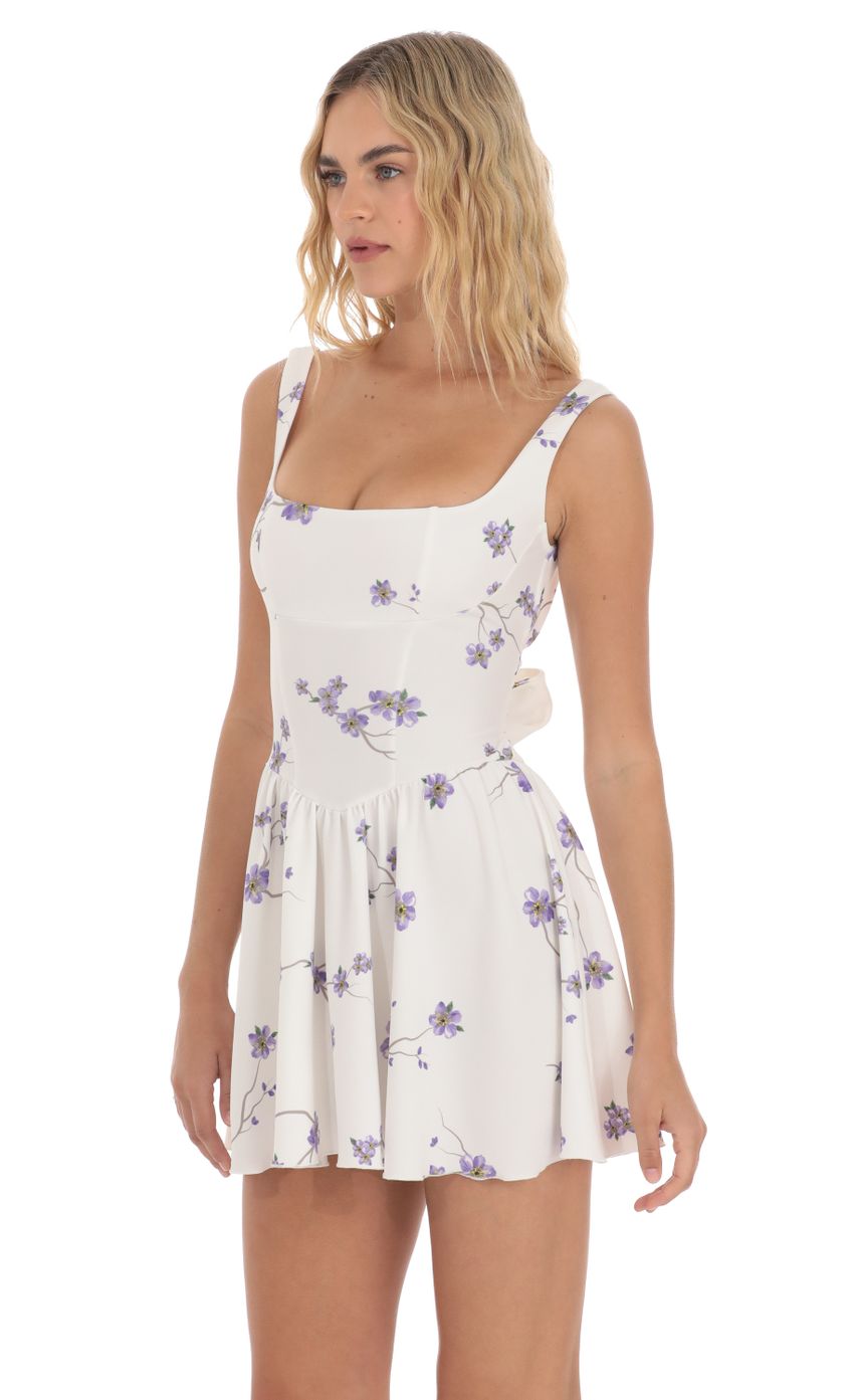 Floral Open Back Flare Dress in White - luluinthesky