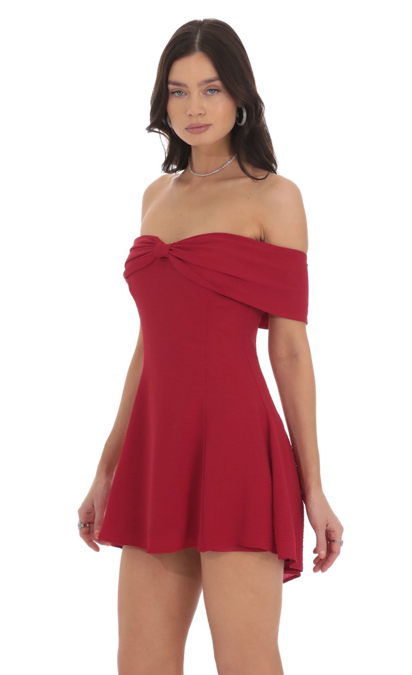 Front Bow Off Shoulder Dress in Red - luluinthesky