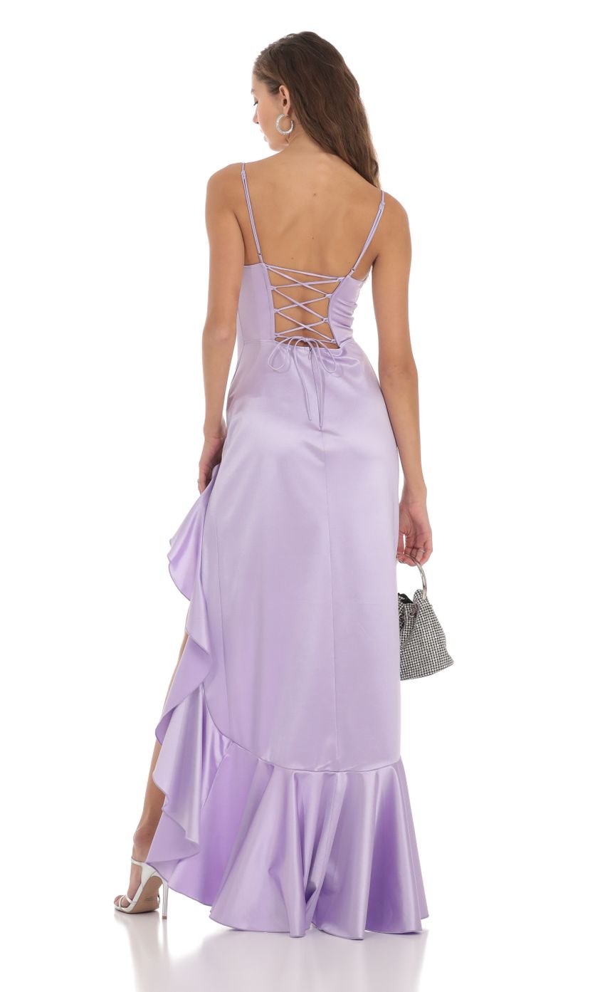 Venus Satin Ruffle Dress in Lavender - luluinthesky