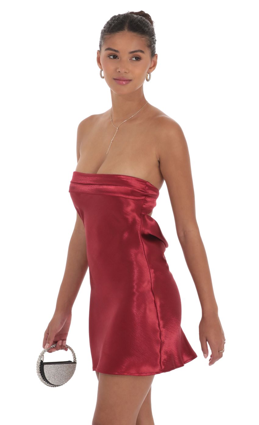 Satin Strapless Slip Dress in Maroon - luluinthesky