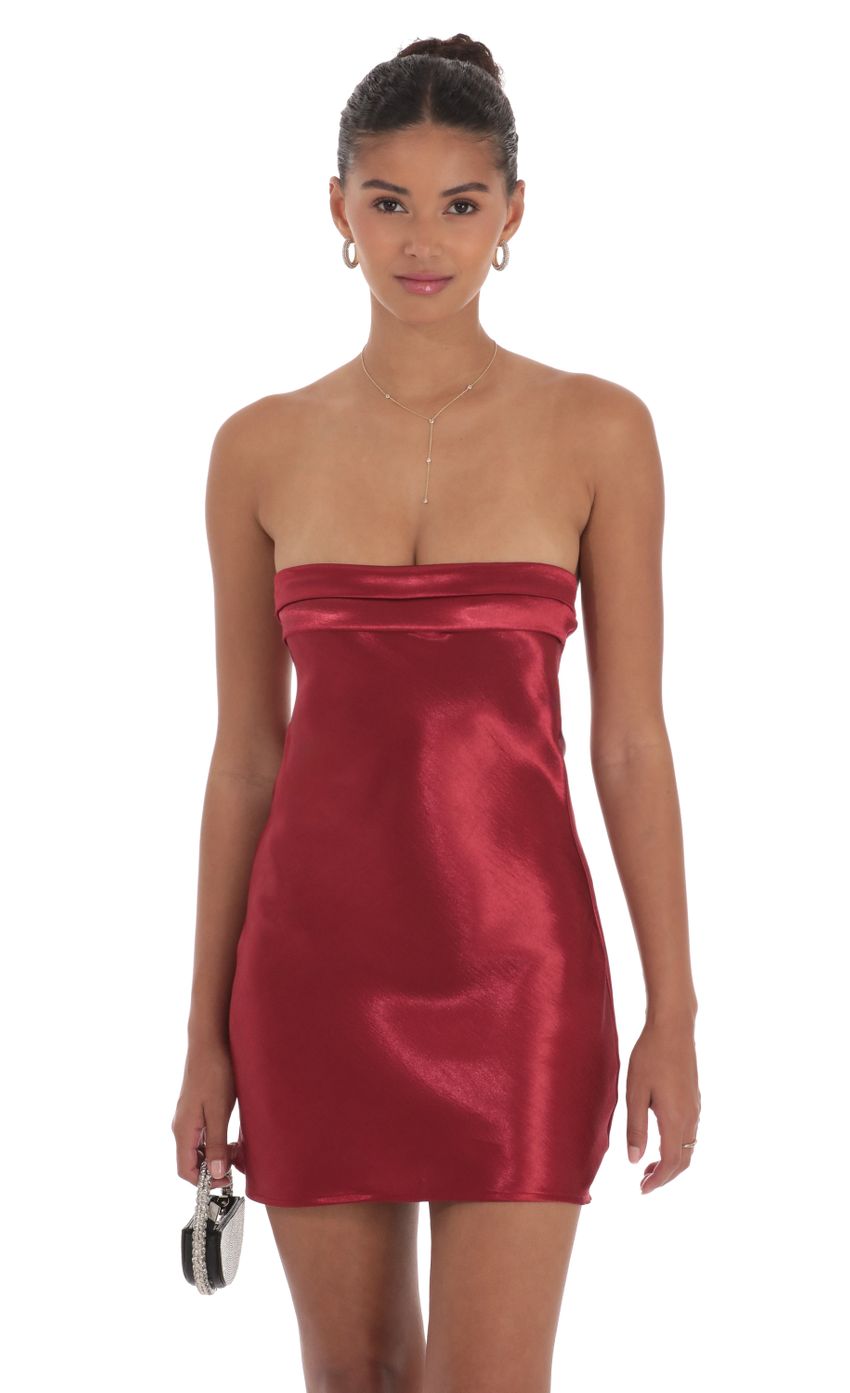 Satin Strapless Slip Dress in Maroon - luluinthesky