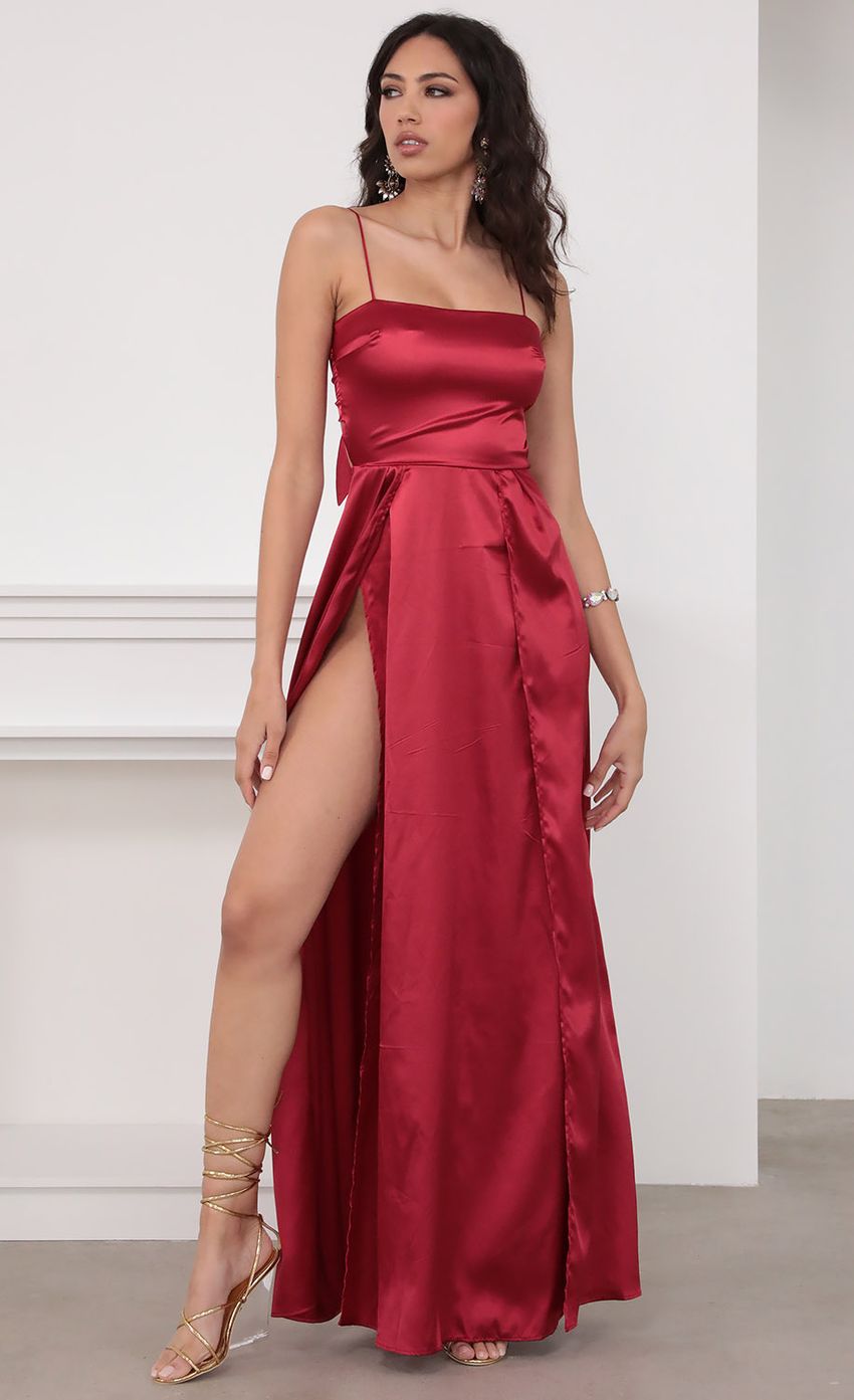 Satin Maxi Dress in Red - luluinthesky
