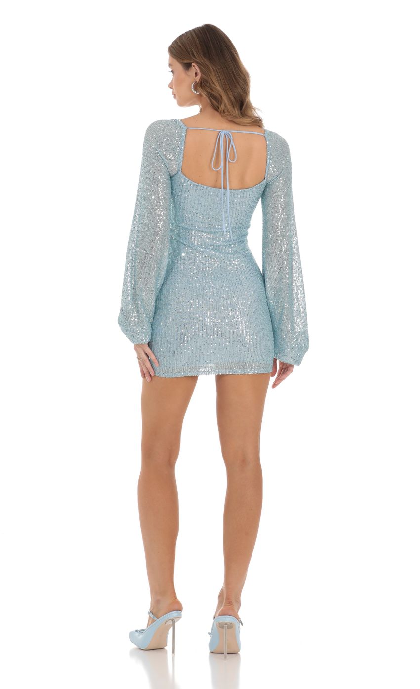 Shantelle Sequin Long Sleeve Dress in Blue - luluinthesky