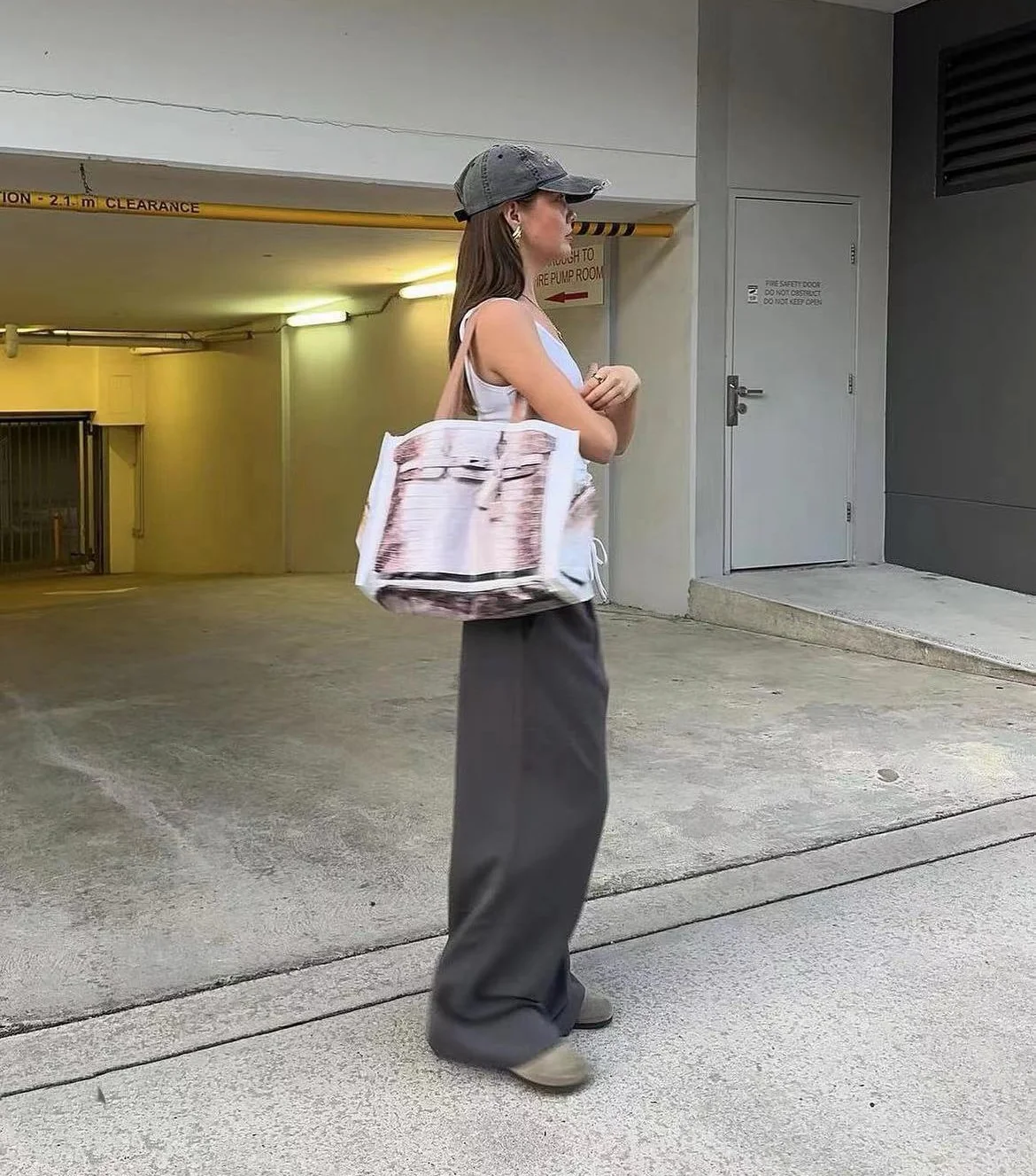 Grocery Bags Creative Parody Platinum Bag Print Woven Bag Fire Over The Net Birkin Fitness Casual Bag - luluinthesky