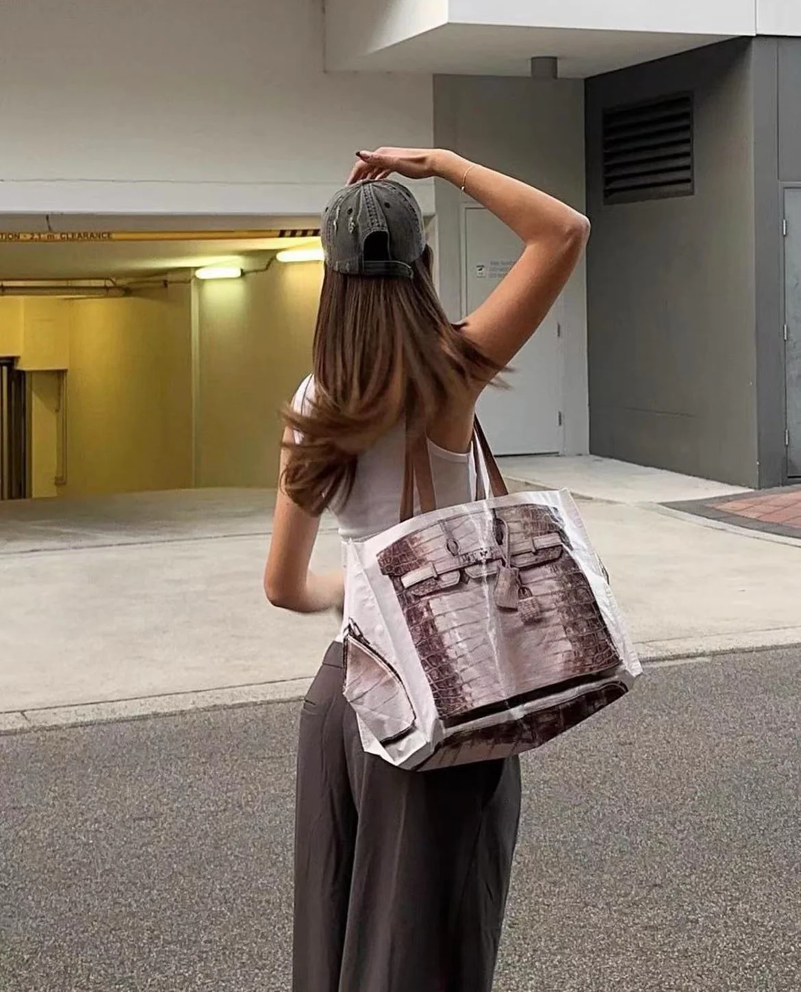 Grocery Bags Creative Parody Platinum Bag Print Woven Bag Fire Over The Net Birkin Fitness Casual Bag - luluinthesky