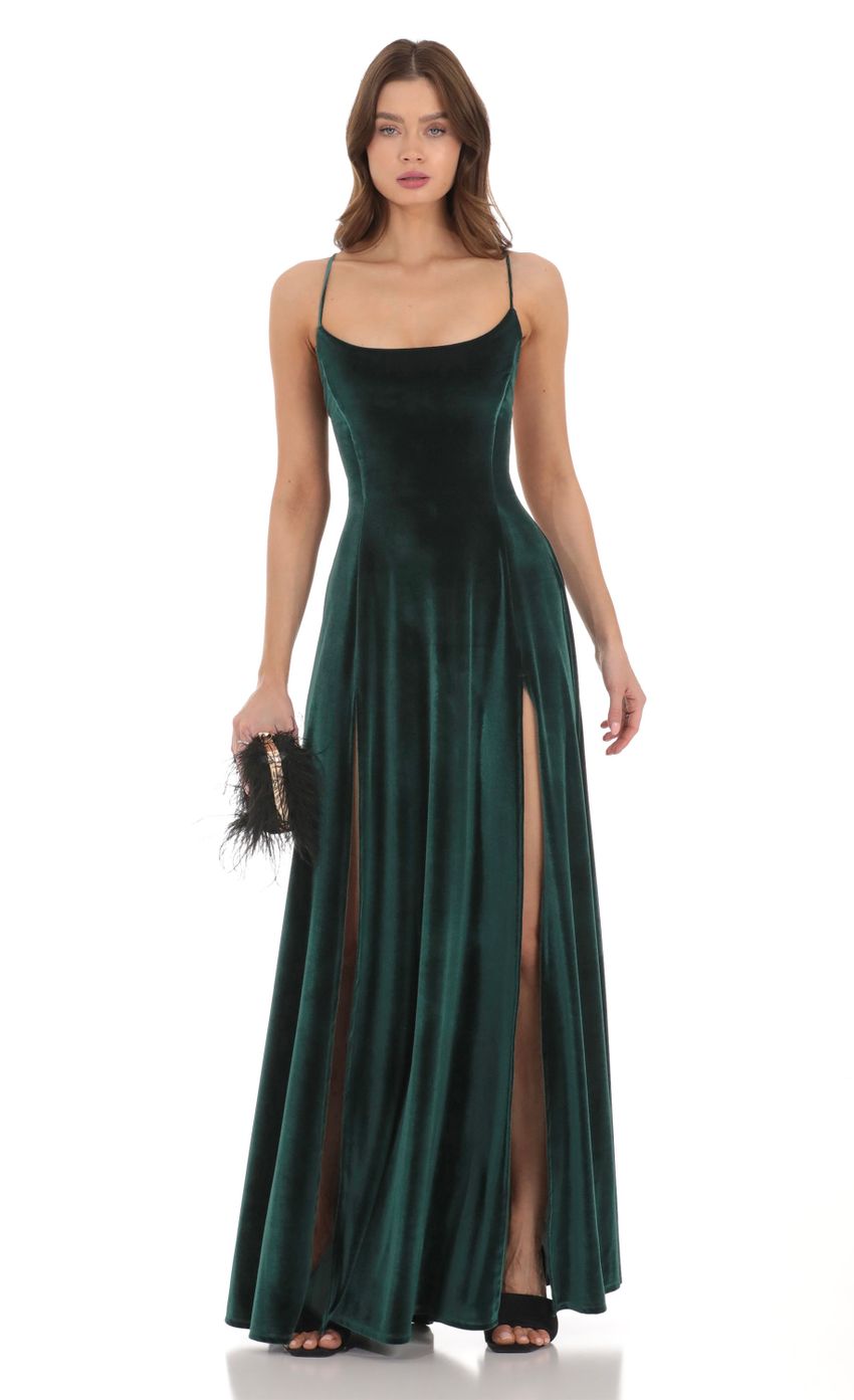 Velvet Double Slit Maxi Dress in Green - luluinthesky