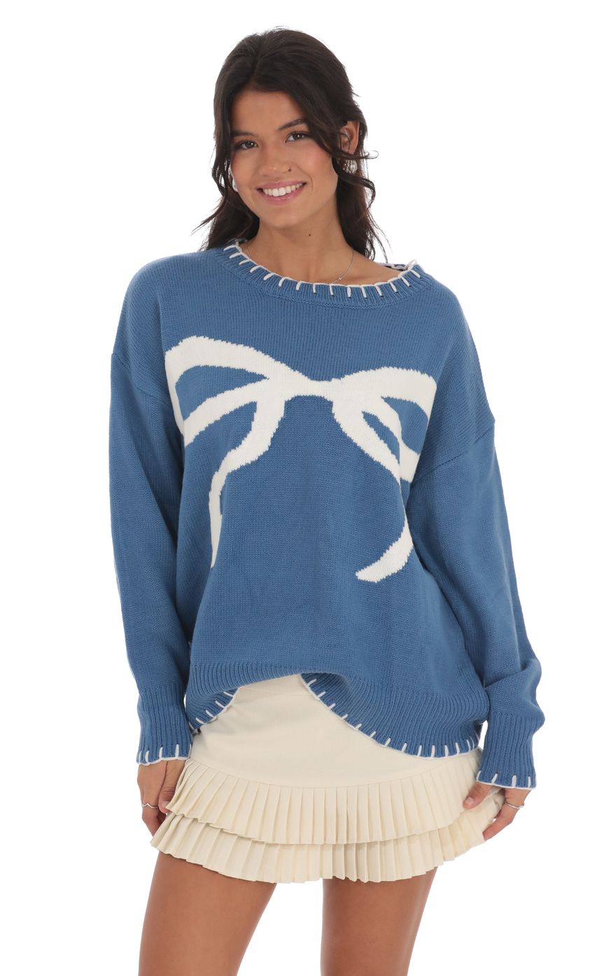 Bow Print Jumper in Blue - luluinthesky