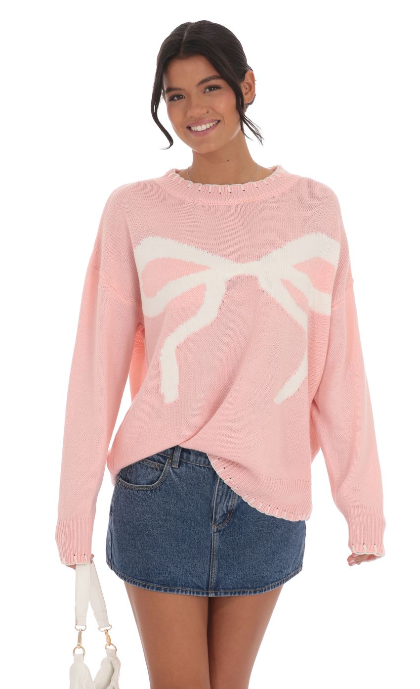 Bow Print Jumper in Pink - luluinthesky