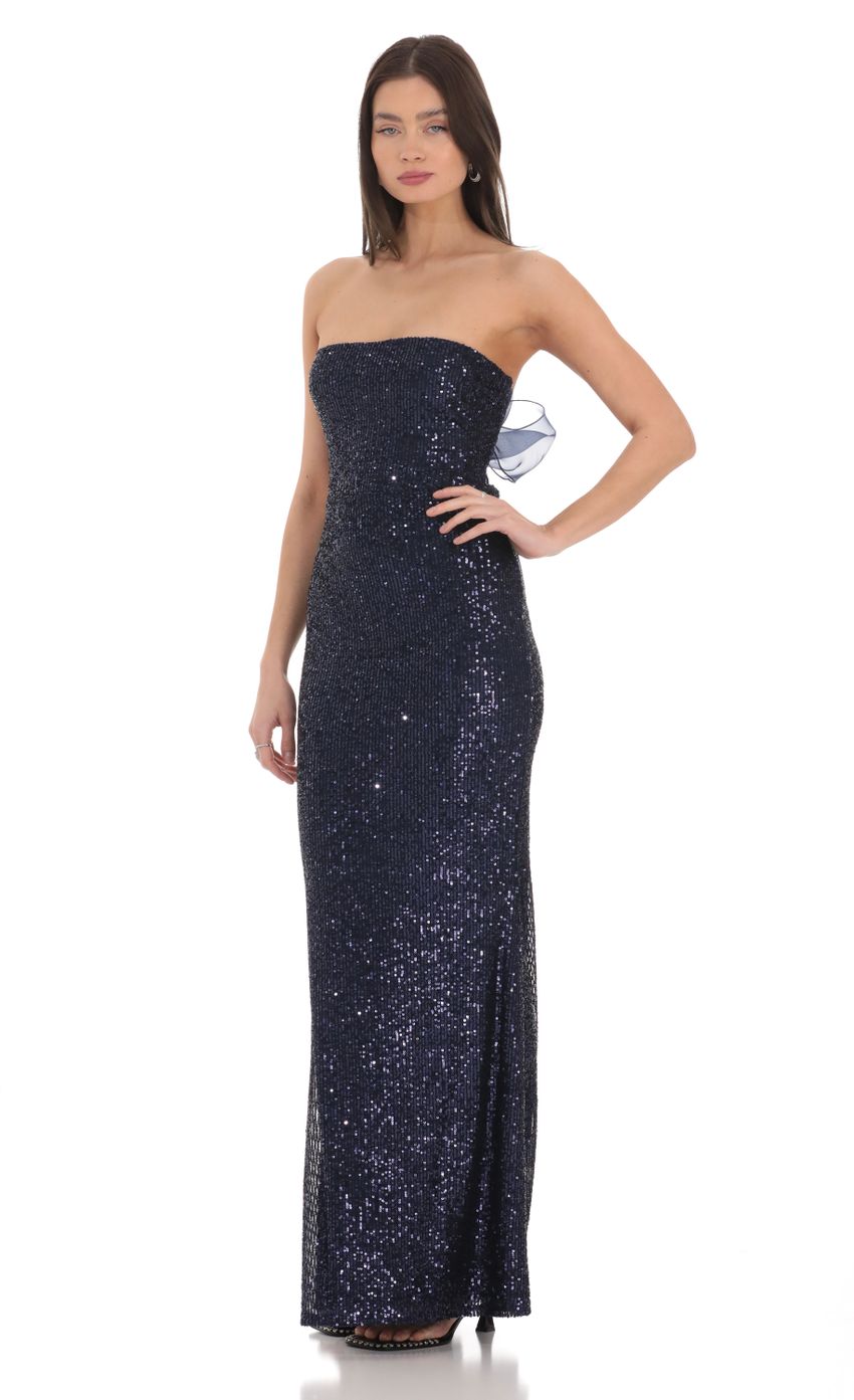 Sequin Strapless Maxi Dress in Navy - luluinthesky