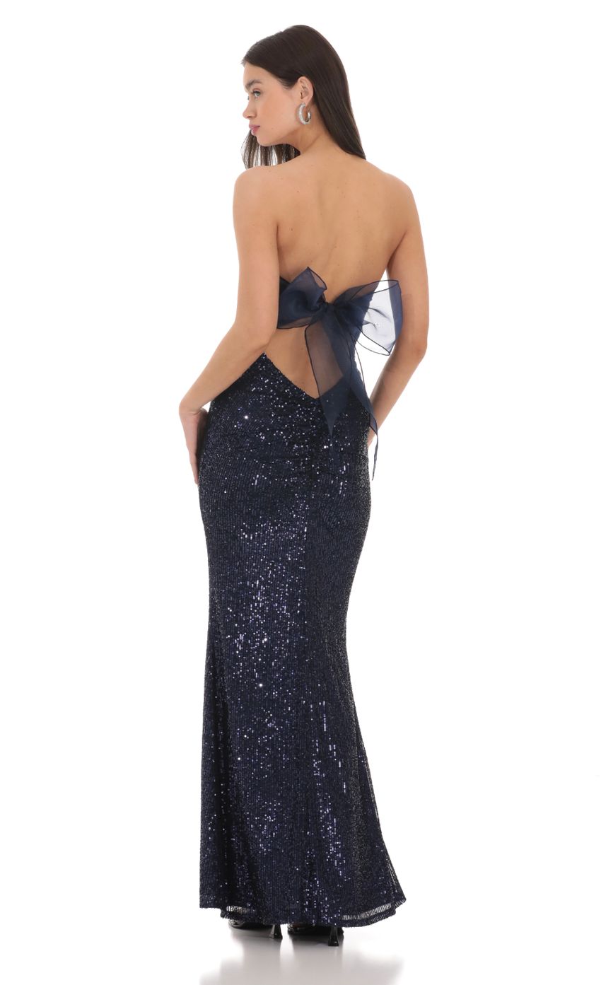 Sequin Strapless Maxi Dress in Navy - luluinthesky
