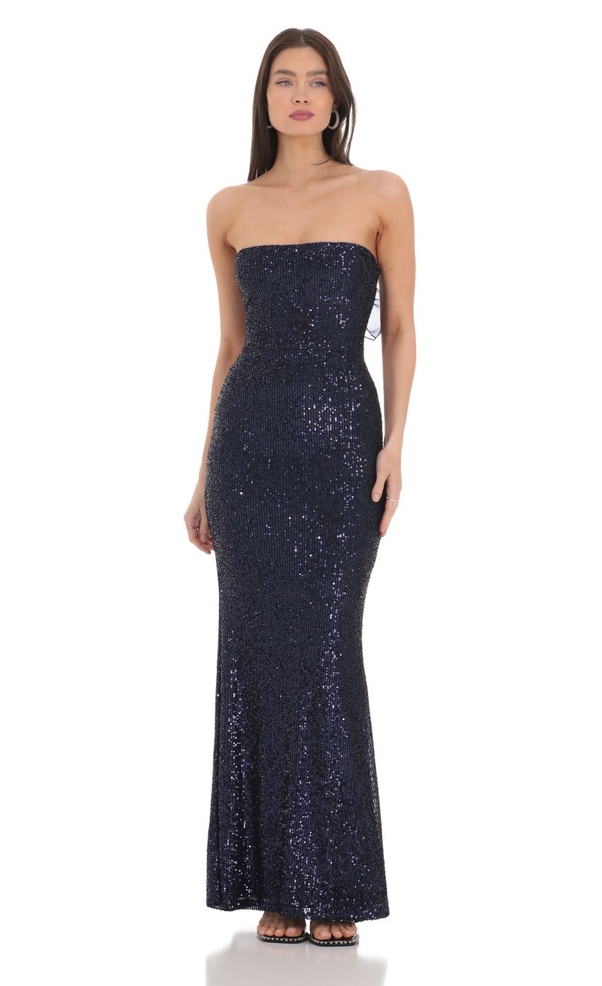 Sequin Strapless Maxi Dress in Navy - luluinthesky