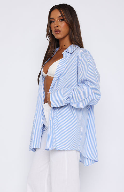 Always About Us Striped Button Up Shirt Light Blue - luluinthesky