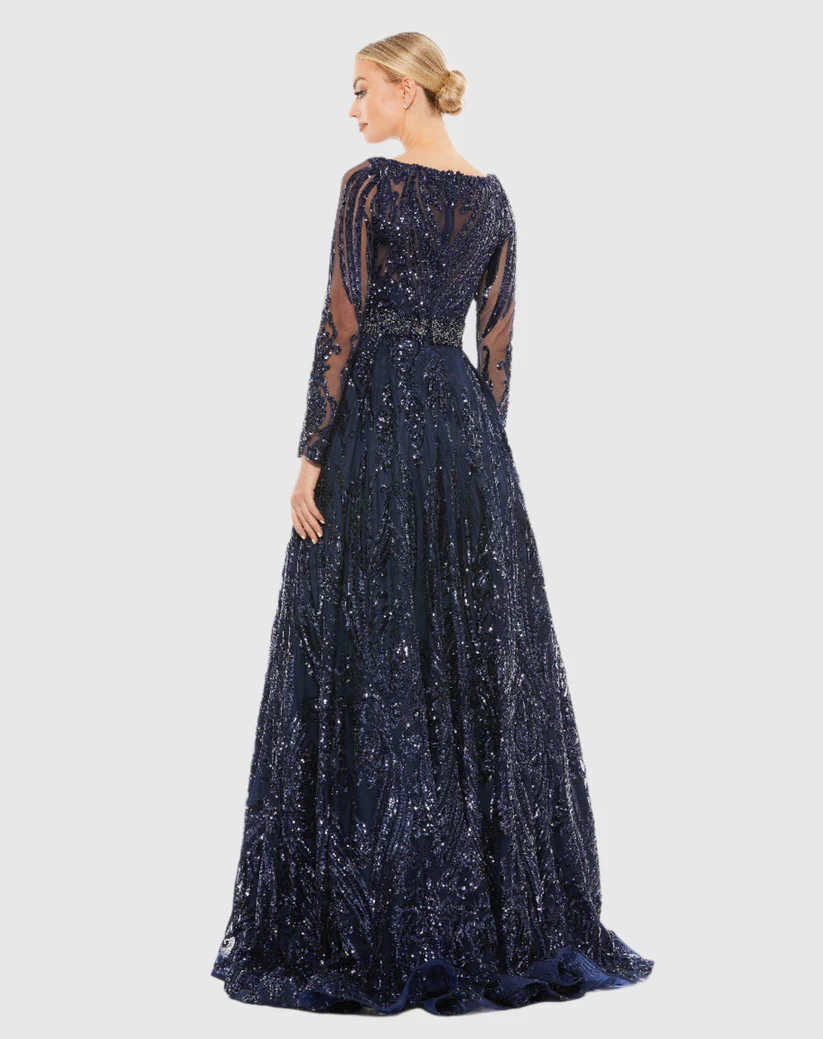 Long Sleeve Embellished Evening Gown - luluinthesky
