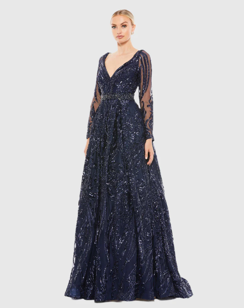 Long Sleeve Embellished Evening Gown - luluinthesky