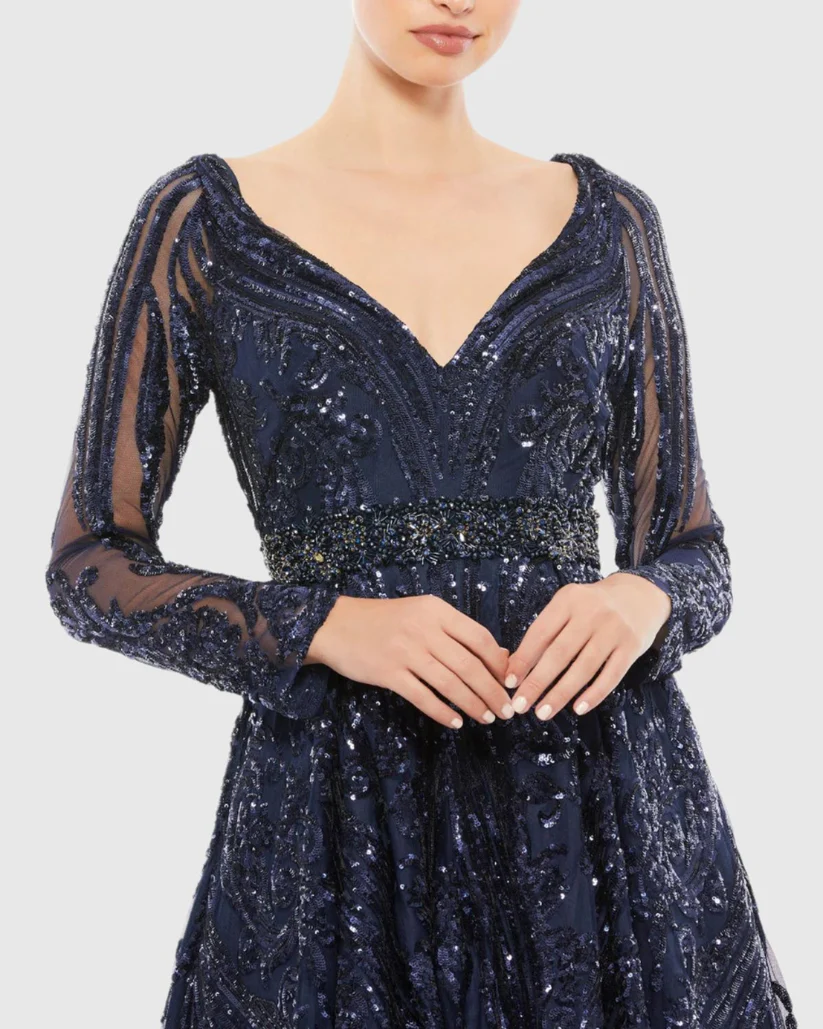 Long Sleeve Embellished Evening Gown - luluinthesky